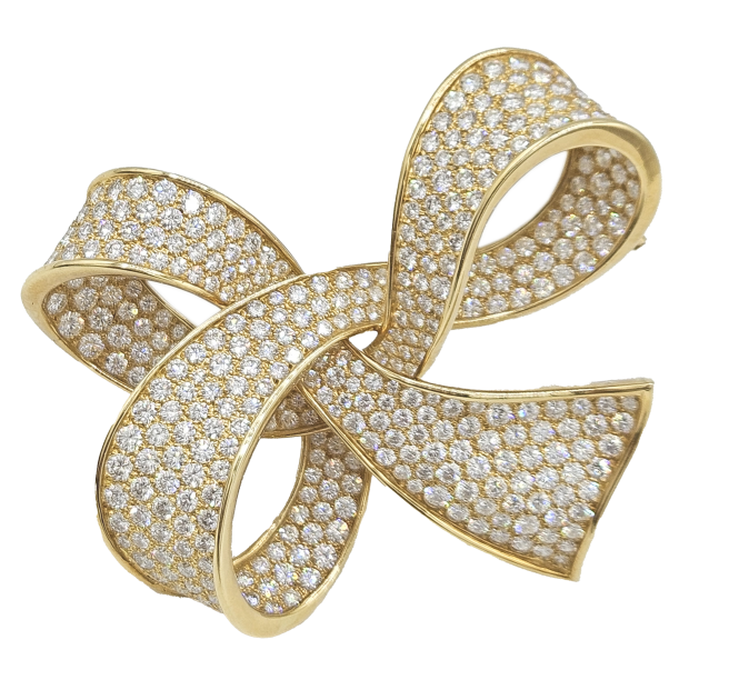 Boucheron 18K Yellow Gold Diamond Bow Brooch